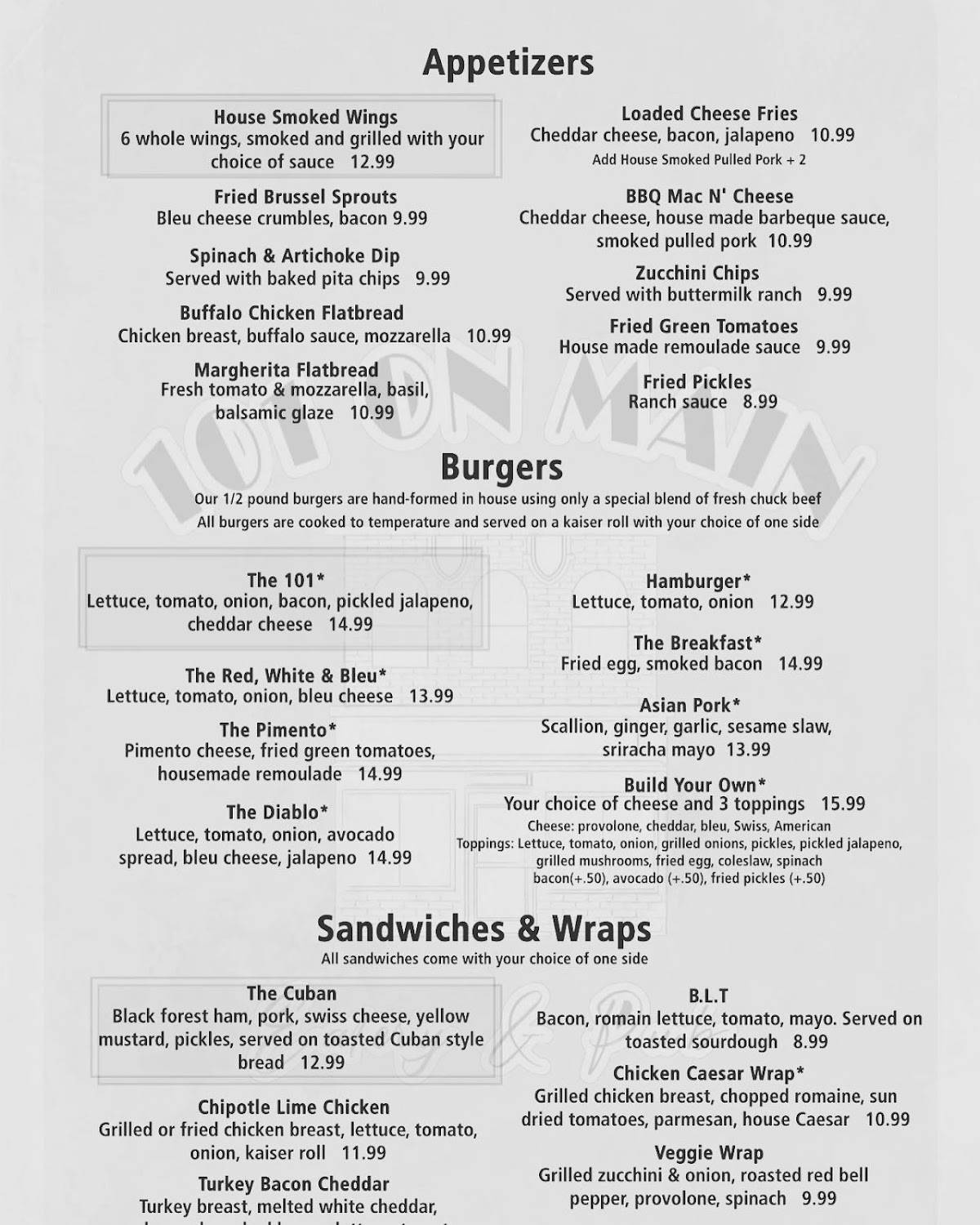 Menu at 101 on Main Eatery and Pub (formerly Corner Kitchen), Blackstone