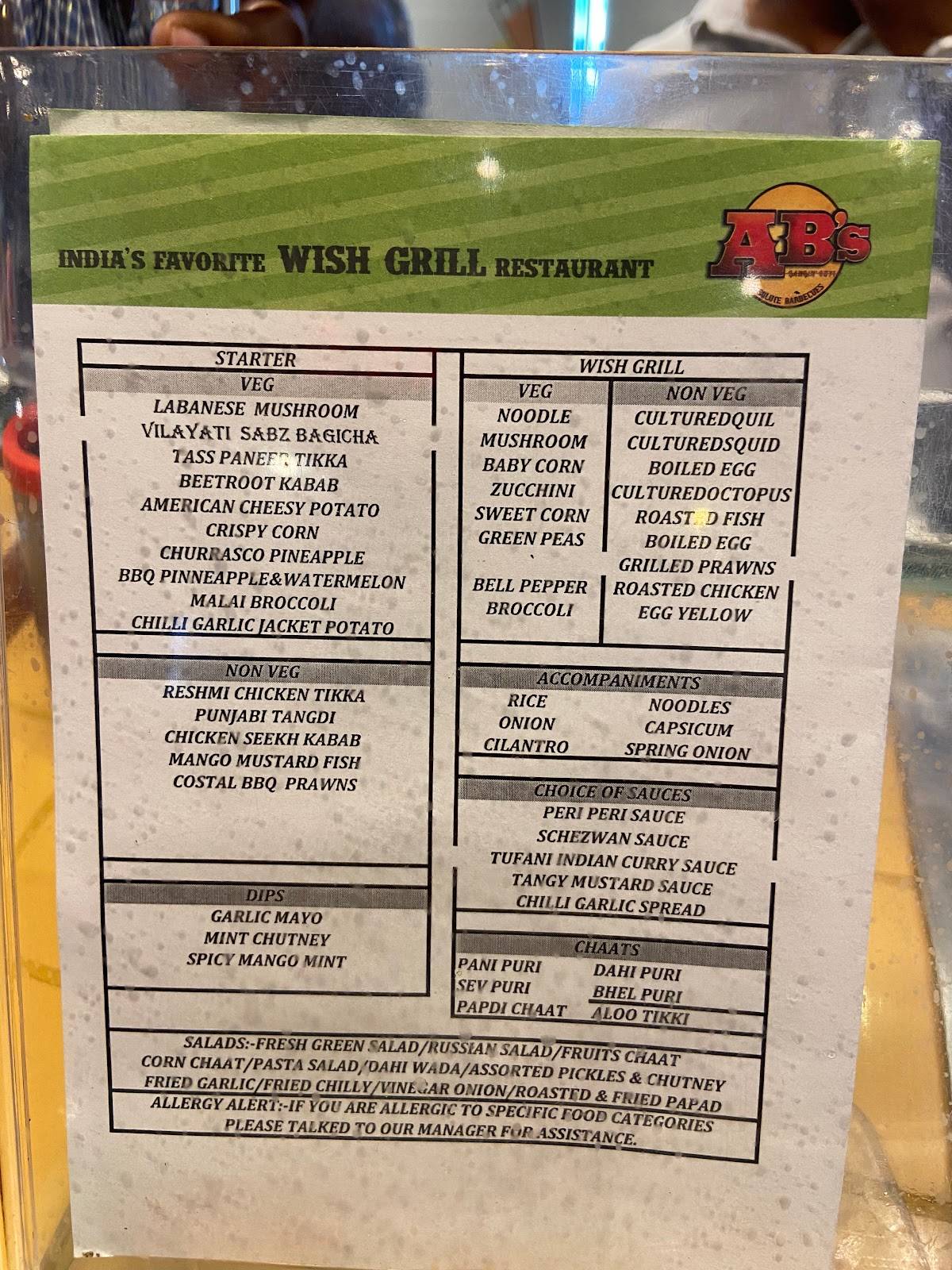 Menu at AB's Absolute Barbecues Inorbit Mall, Hyderabad, Hyderabad, Inorbit Mall