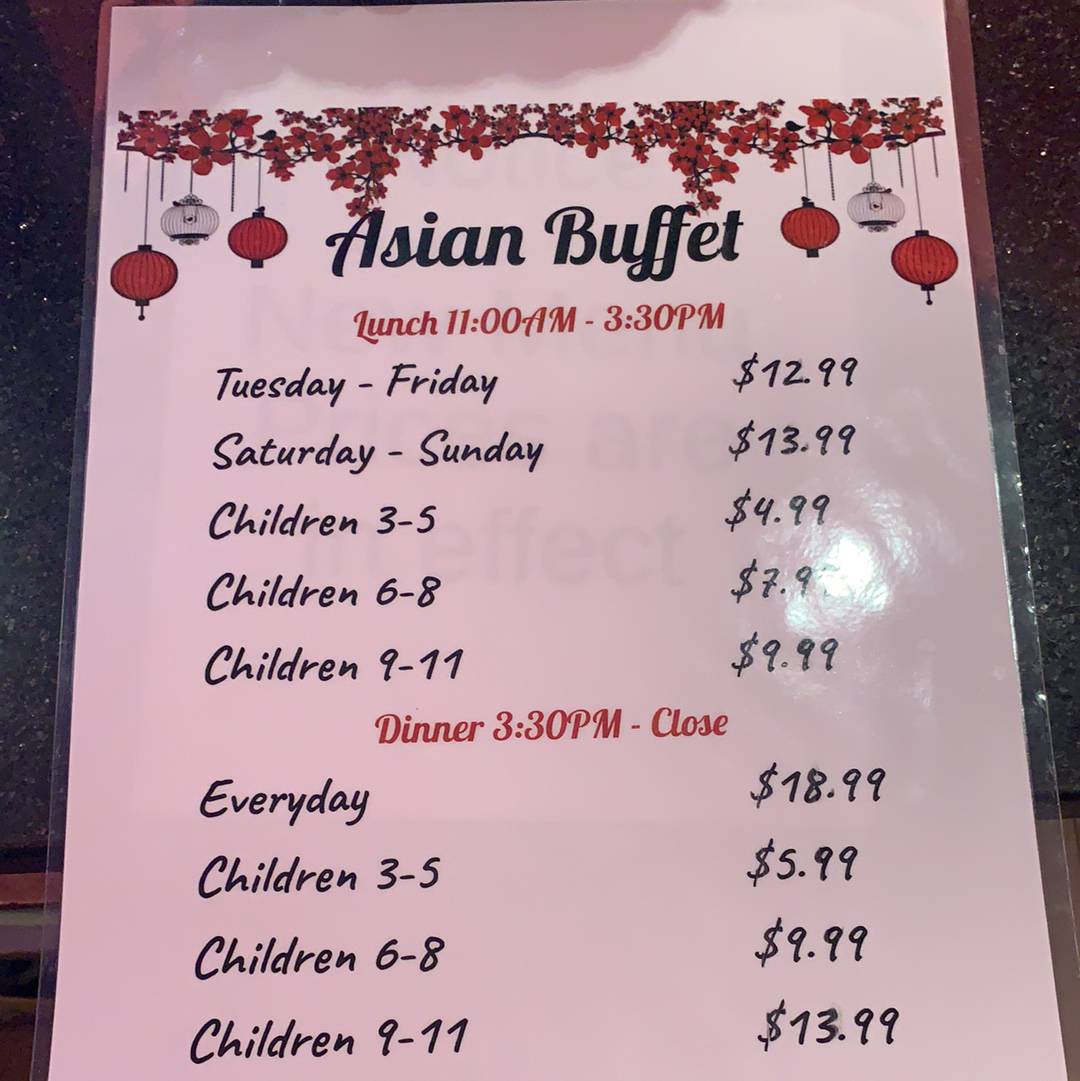 Menu at Asian Buffet restaurant, Wesley Chapel