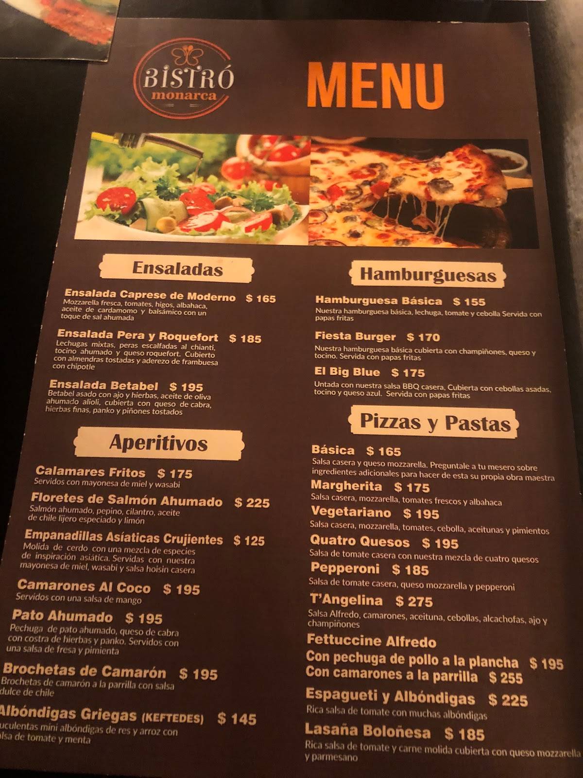 Carta del restaurante Bistro Monarca Pátzcuaro