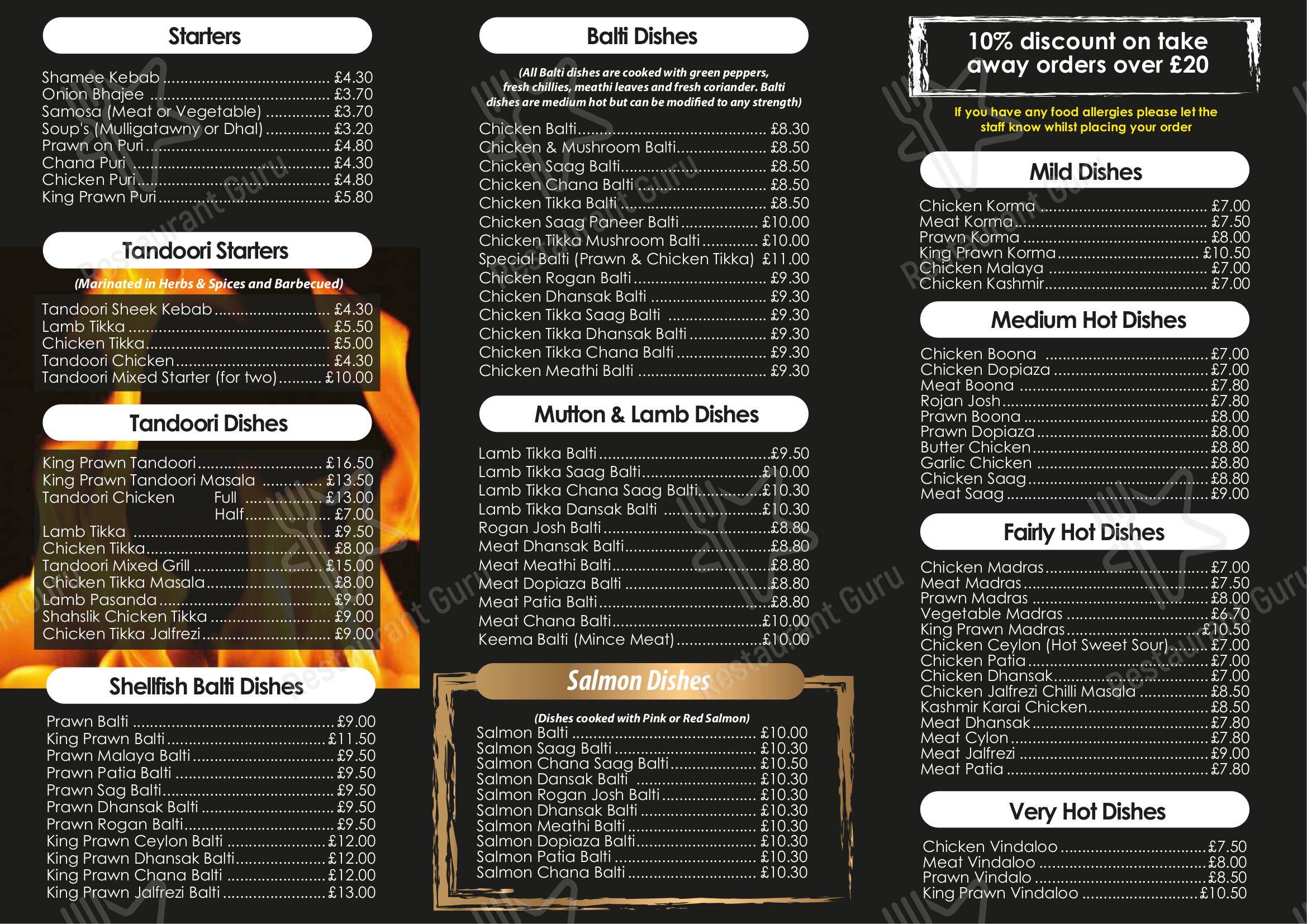 Menu at Bucks Balti House restaurant, Aylesbury