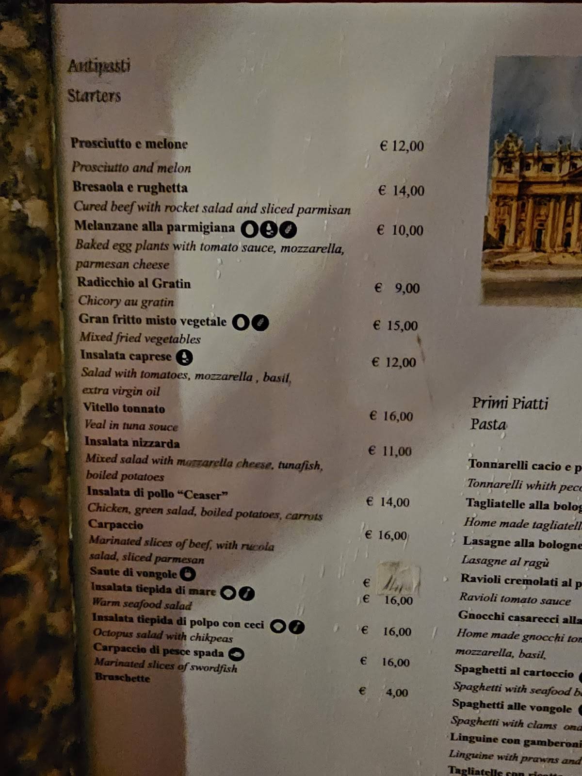 Menu at Da Edy restaurant, Rome