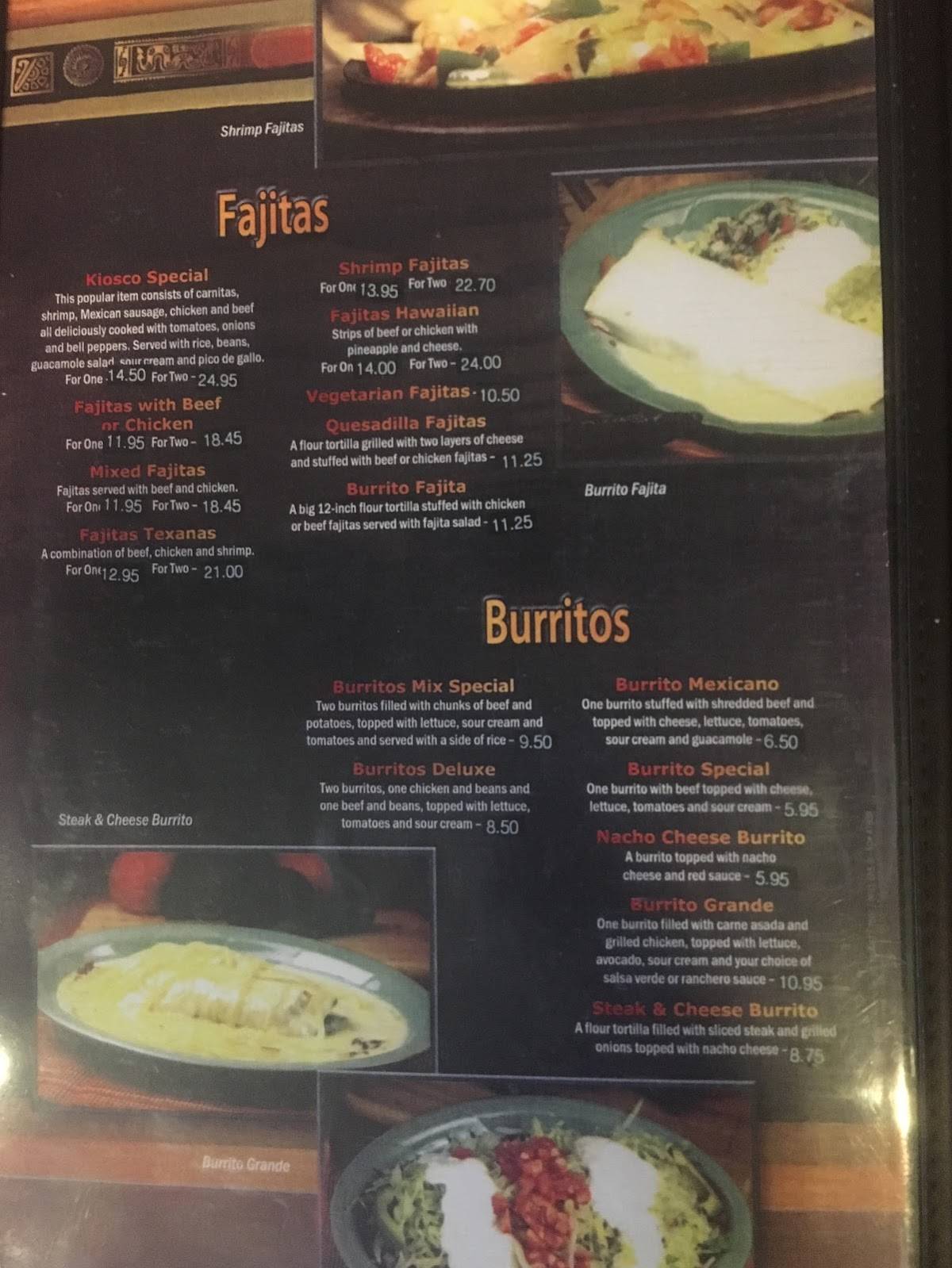 Menu at El Kiosco Mexican Restaurant, Thomson, Washington Rd
