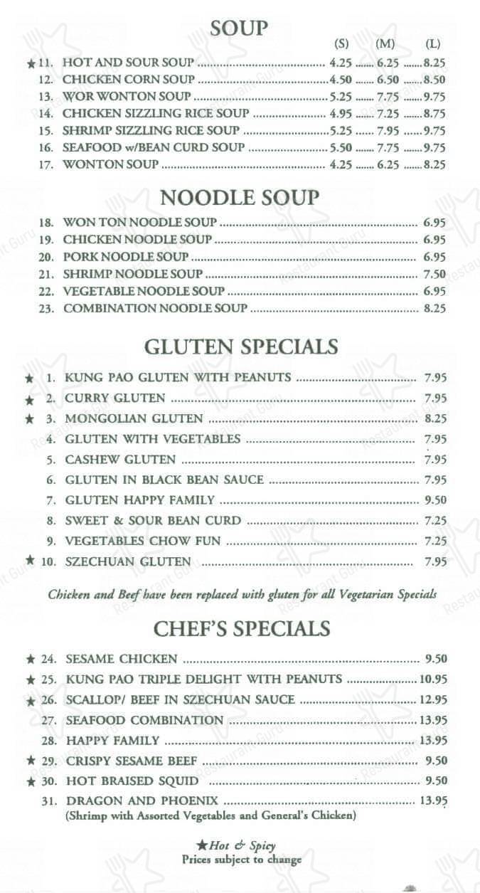 Menu at Fred's Szechuan Chinese Restaurant, Nevada City