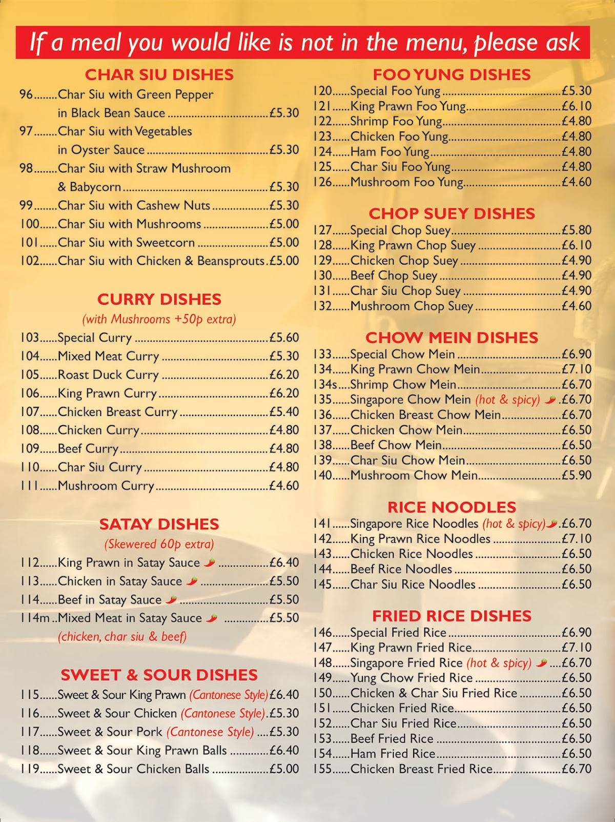 Menu at Ken Wok fast food, Cumbernauld