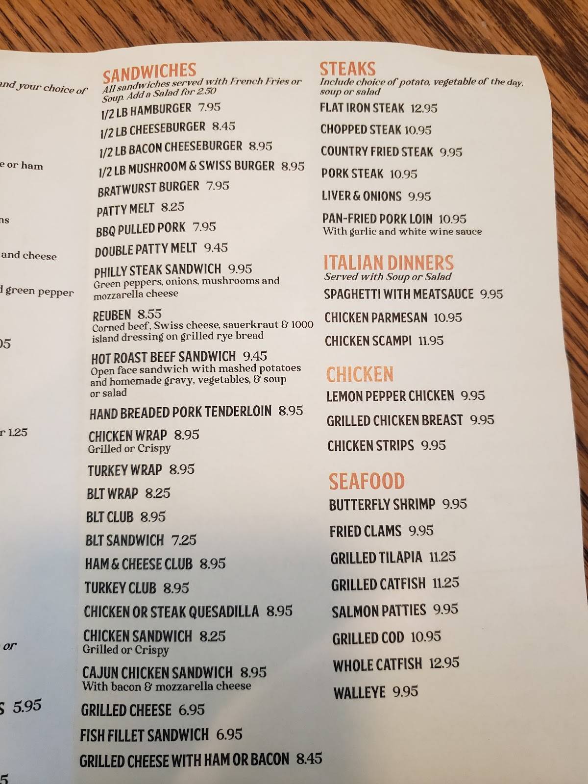 Menu at Kincaid Diner restaurant, Kincaid