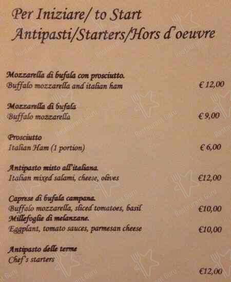 Menu At Le Terme Del Colosseo Restaurant Rome