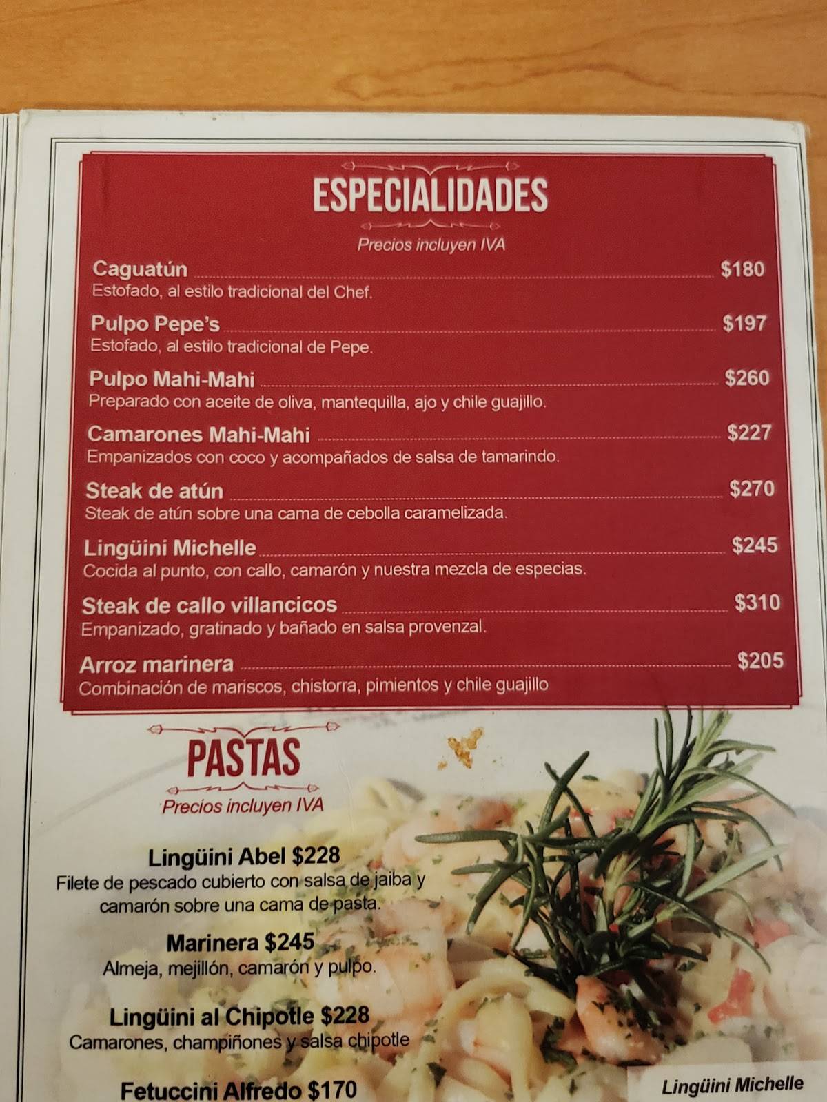 Menu at Mahi Mahi restaurant, Ensenada, P.º Miguel Hidalgo y Costilla 33