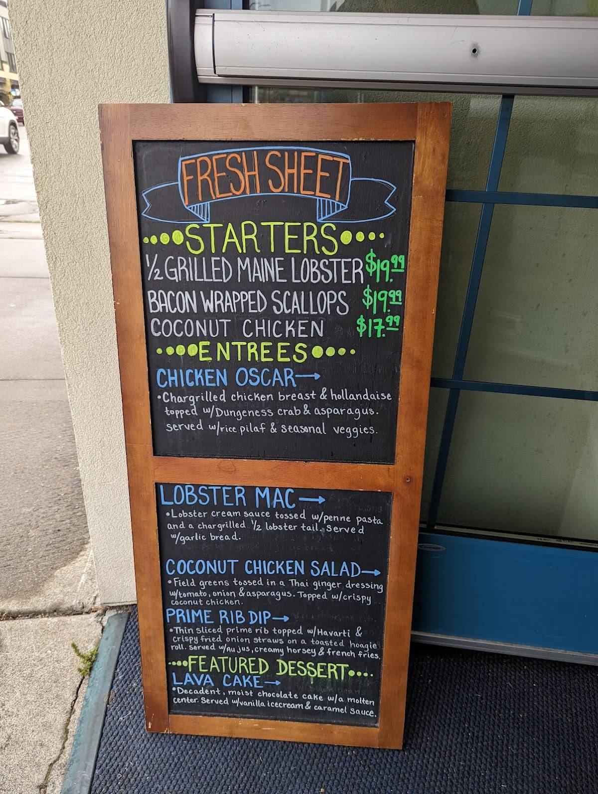 Menu at Olympia Oyster House restaurant, Olympia