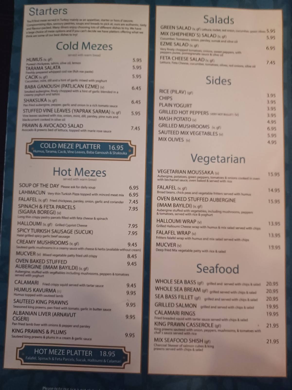 Menu at Ottoman Kitchen Turkish Restaurant, Southampton