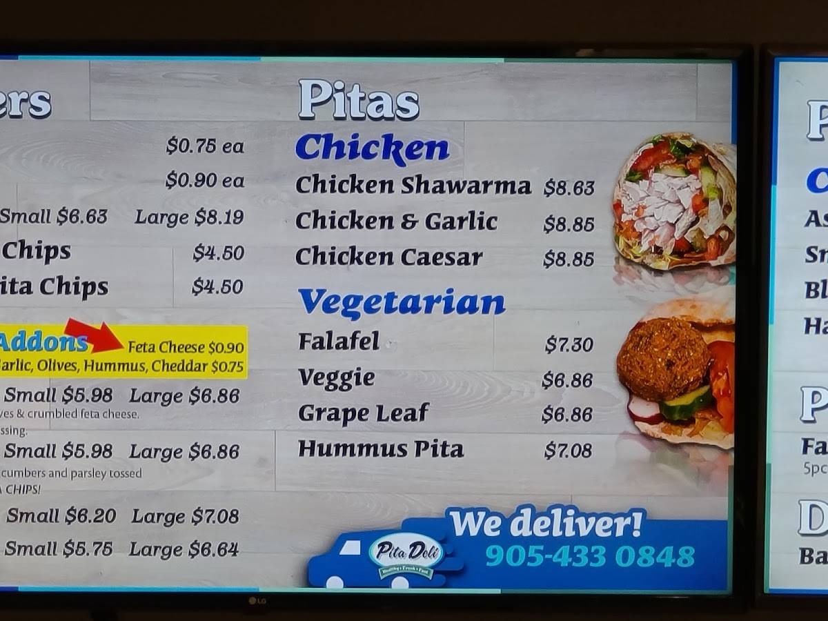 Menu at Pita Deli restaurant, Oshawa, Ritson Rd N