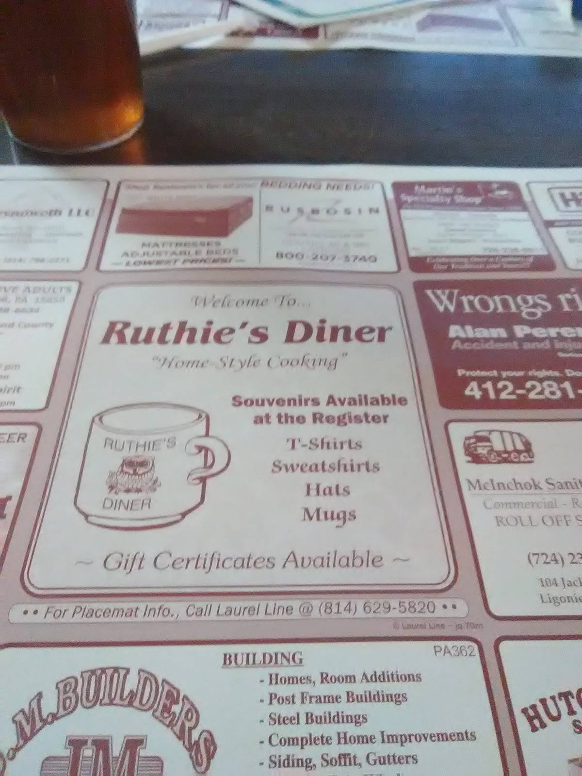 Menu at Ruthies Diner restaurant, Ligonier