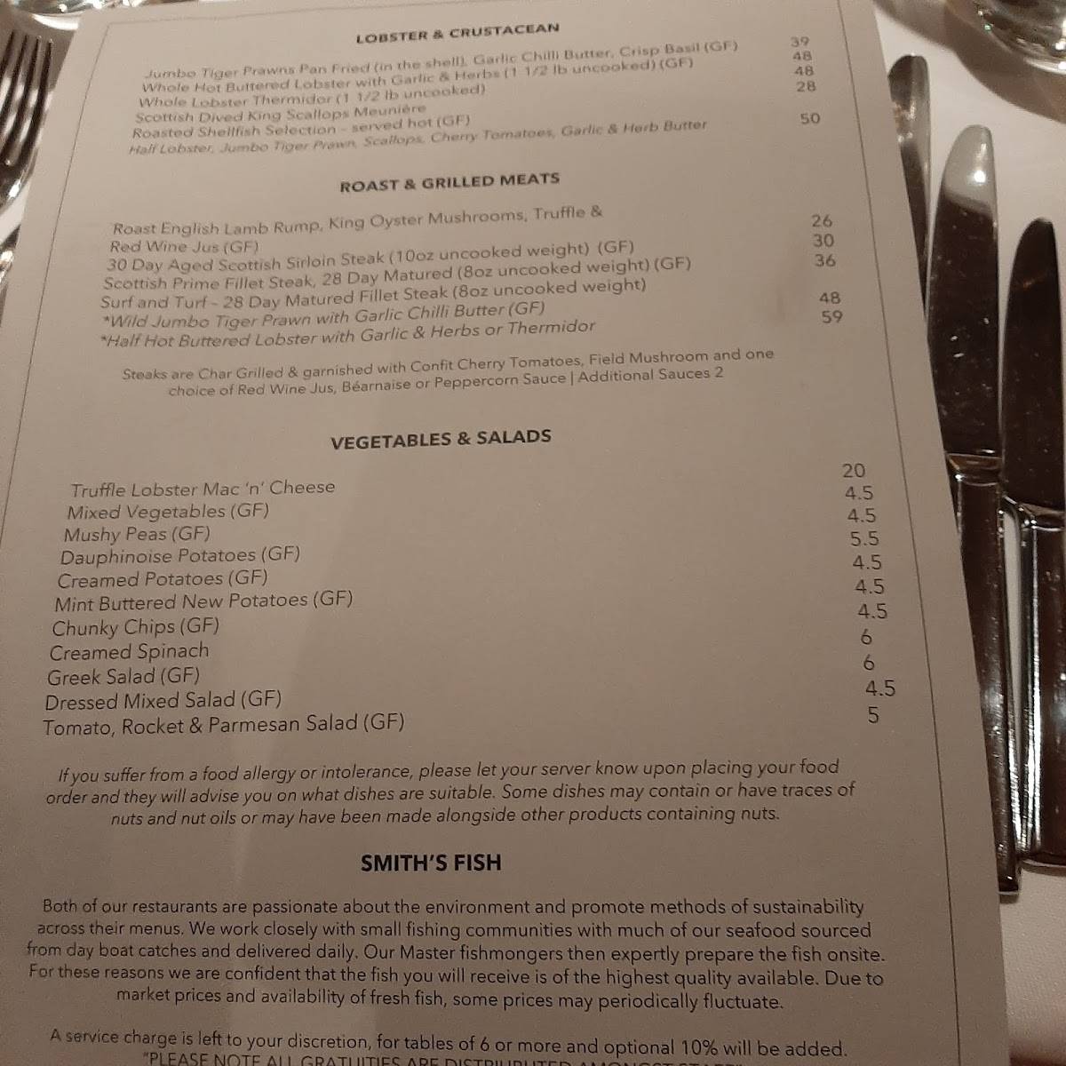 Menu at Smith's of Ongar restaurant, Ongar