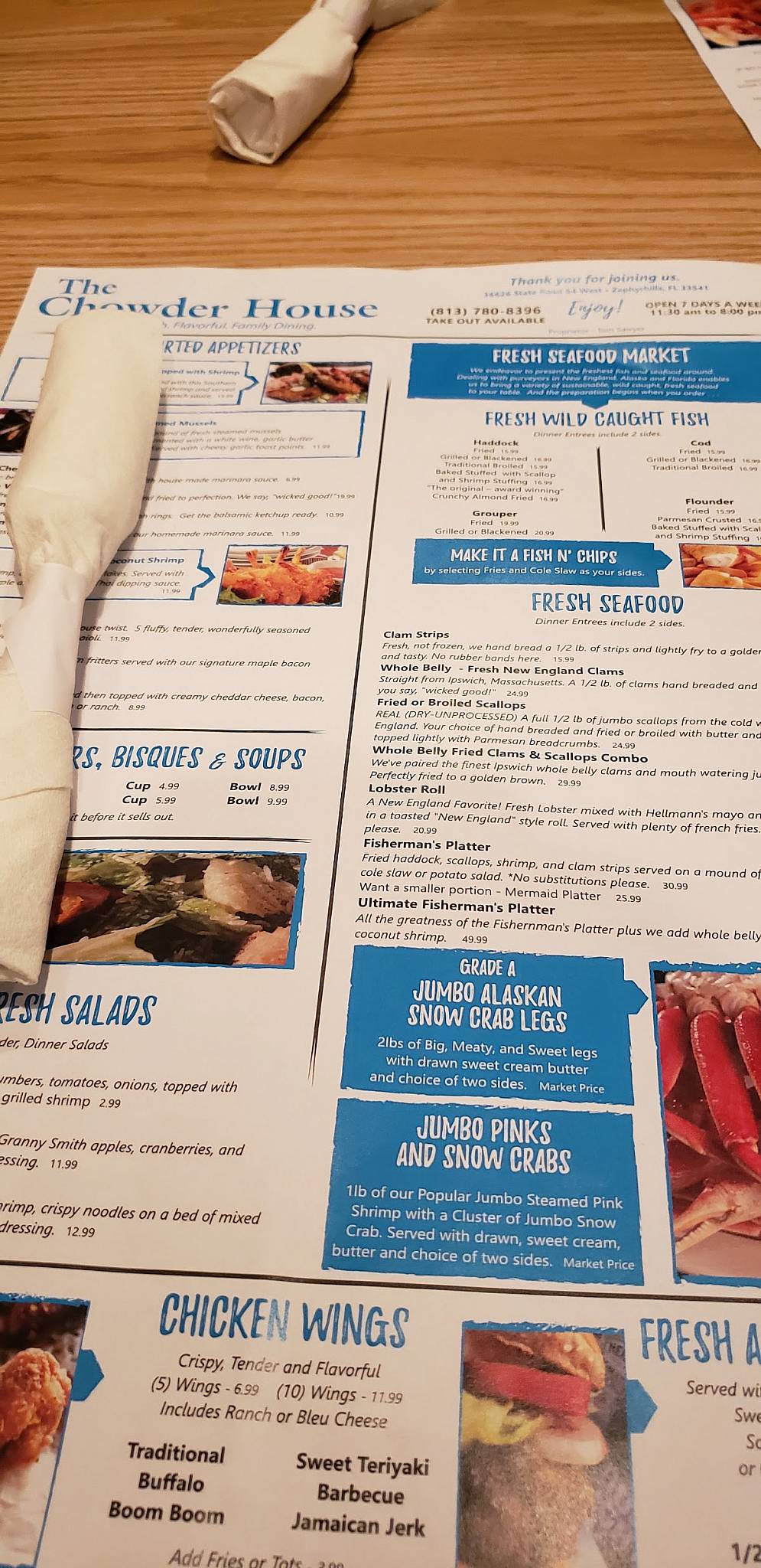 Menu at The Chowder House Restaurant, Zephyrhills, FL54 W