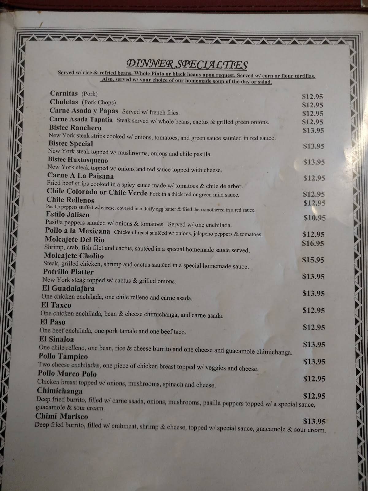 Menu at Tortilla Flats restaurant, Rio Vista