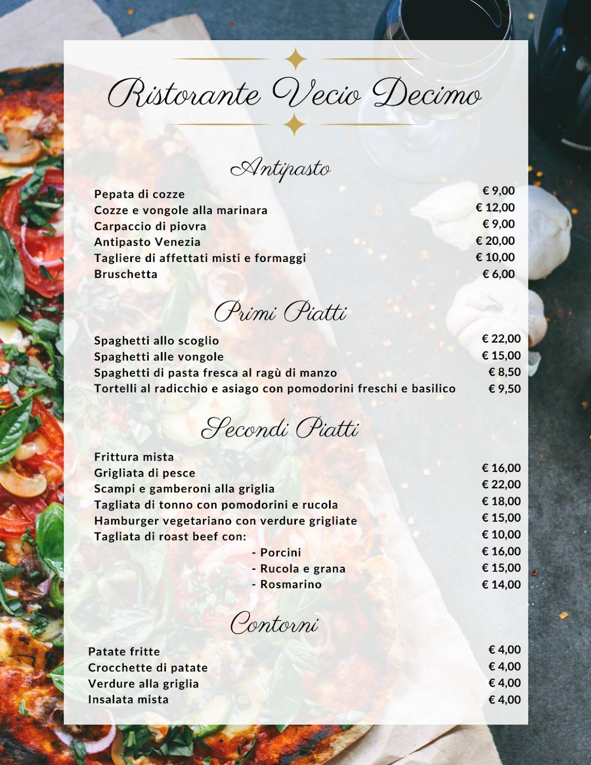 Menu at Ristorante Pizzeria Vecio Decimo, Quarto d'Altino