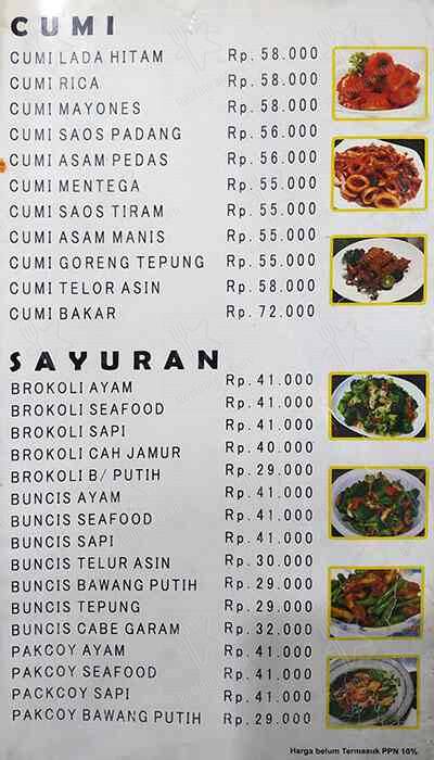 Menu at Rumah Makan Sedap Sari restaurant, Jakarta, Jl. Bugis No. 76 ...