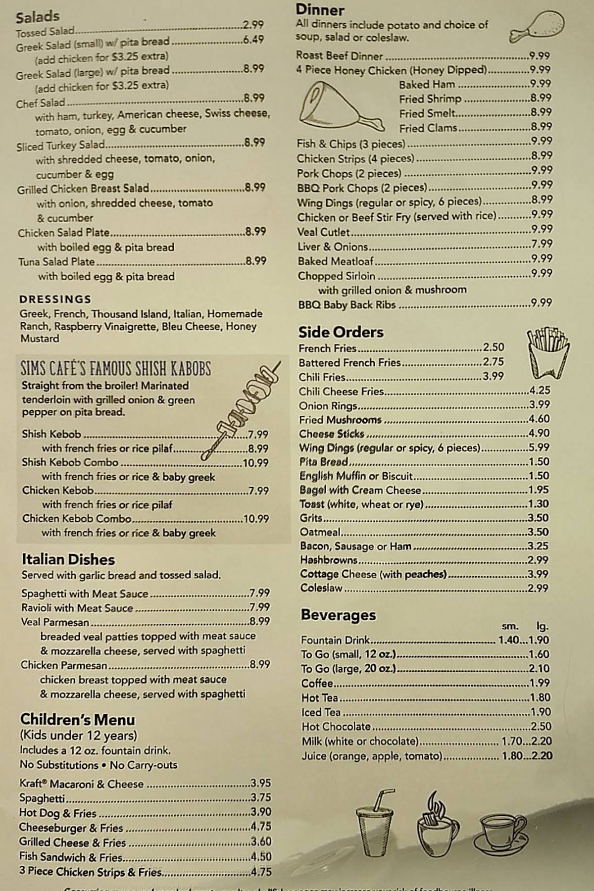 Menu at SIMS CAFE, Goodrich