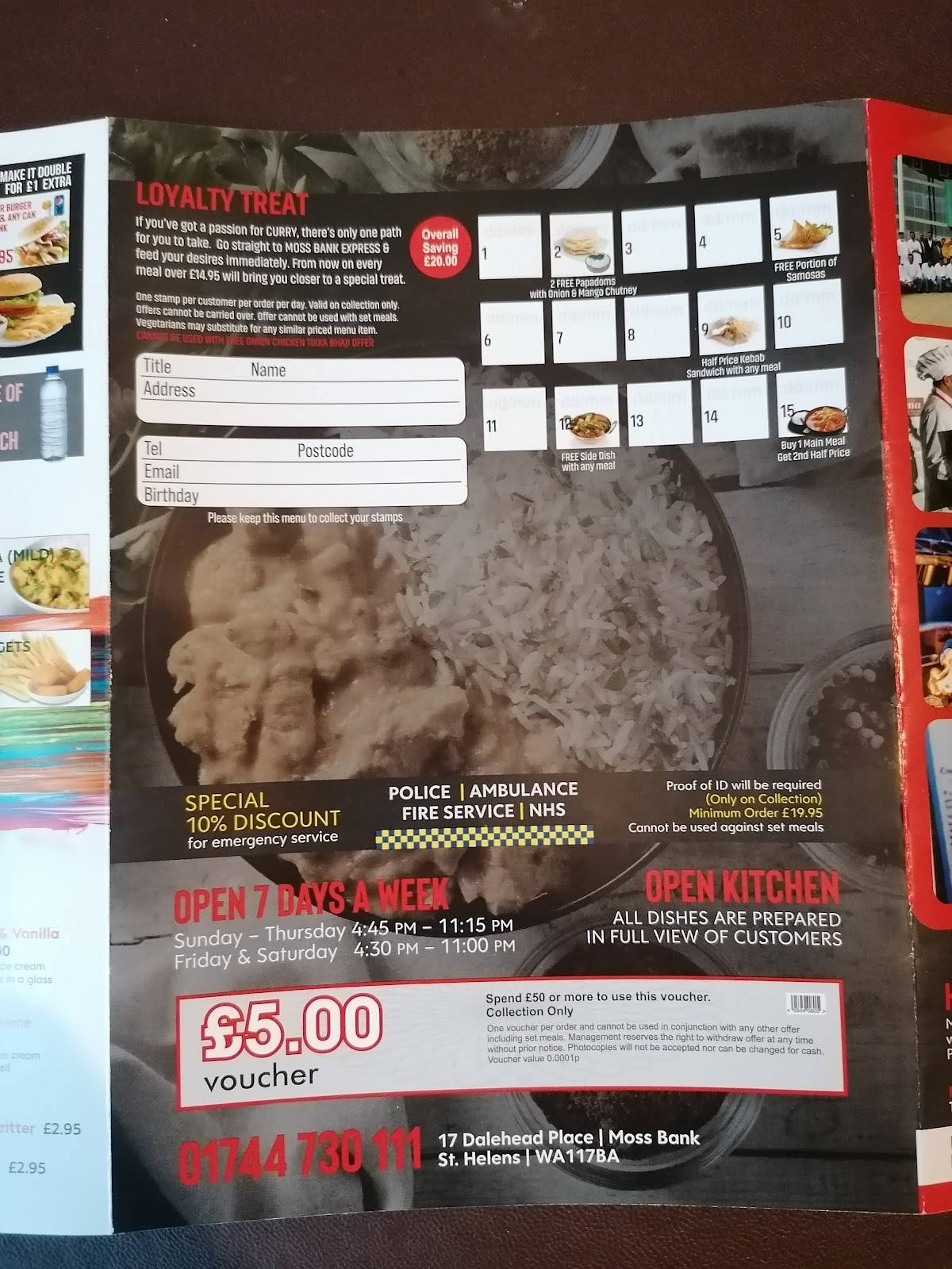 Menu at Moss Bank Express restaurant, St Helens