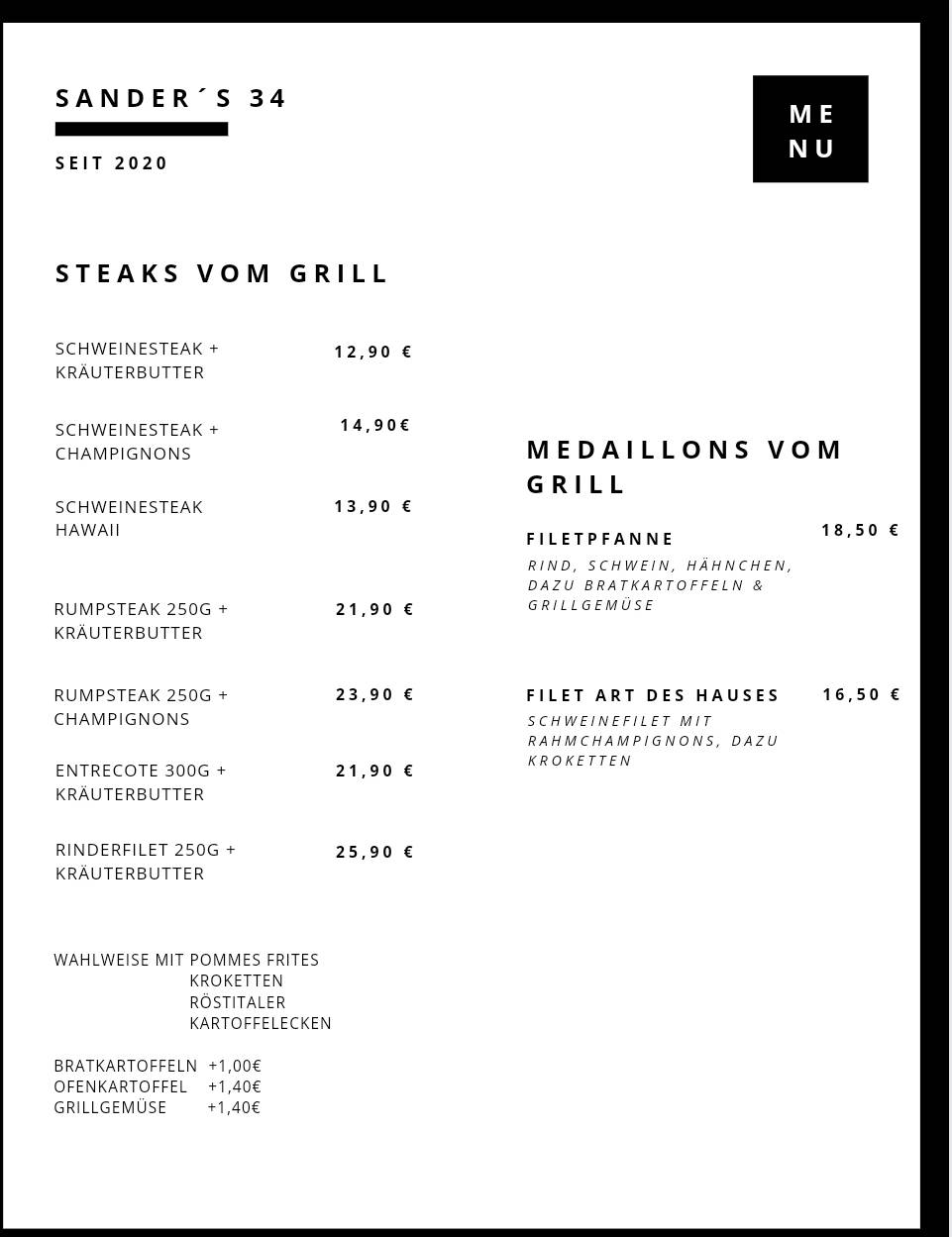 Speisekarte von Sander's 34 restaurant, Dinklage
