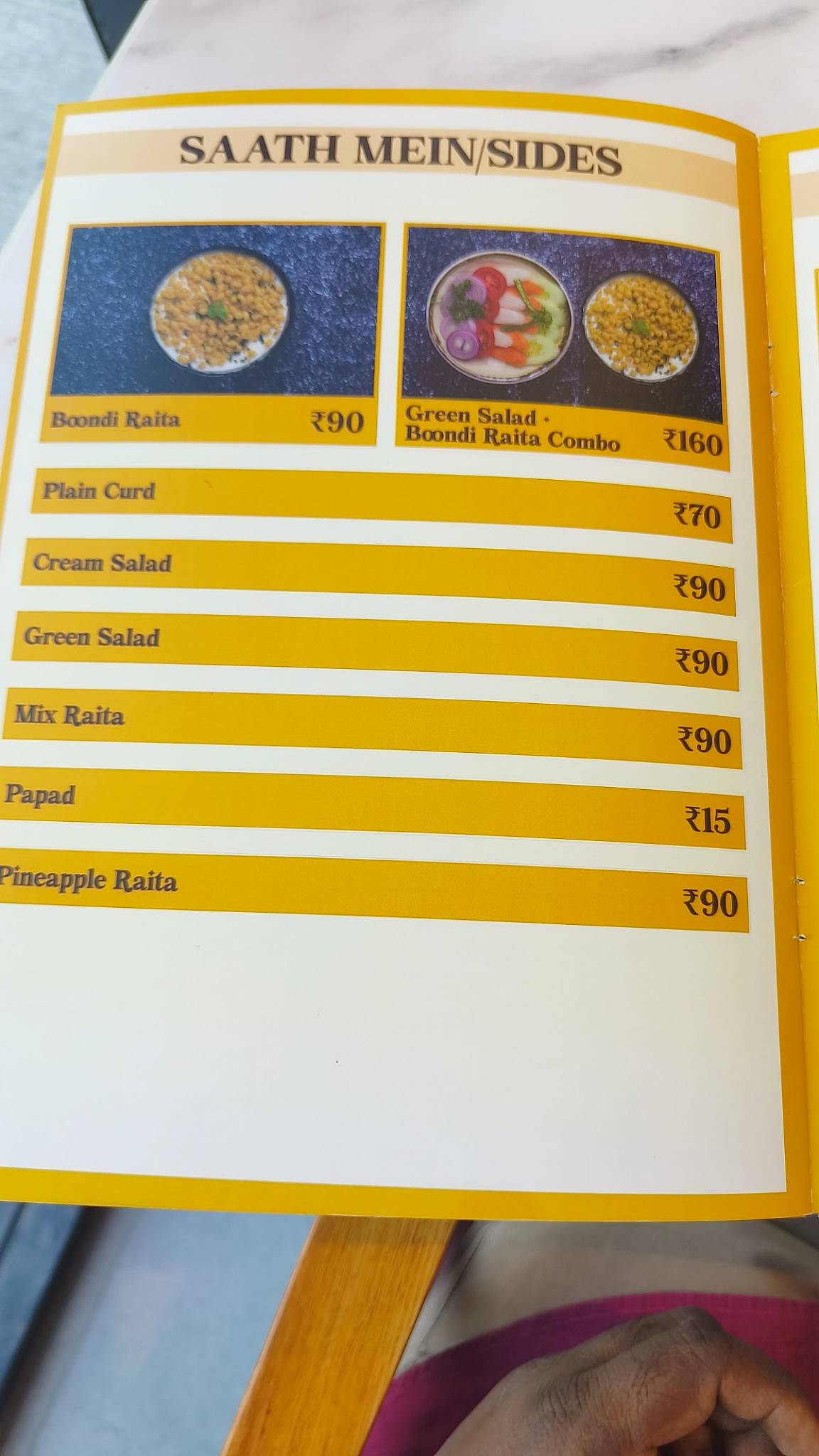Menu at Sandoz Mathura Road, New Delhi