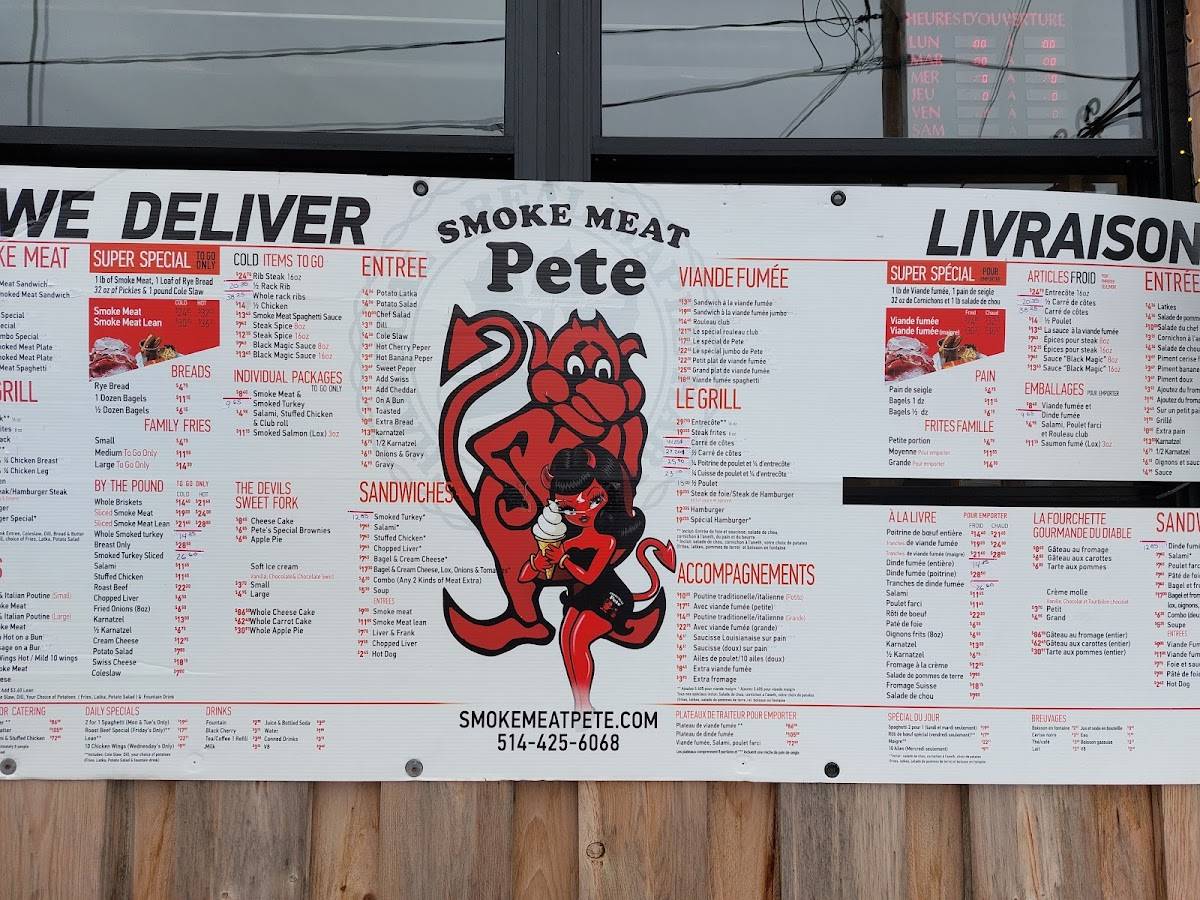 Menu at Smoke Meat Pete restaurant, L'Île-Perrot