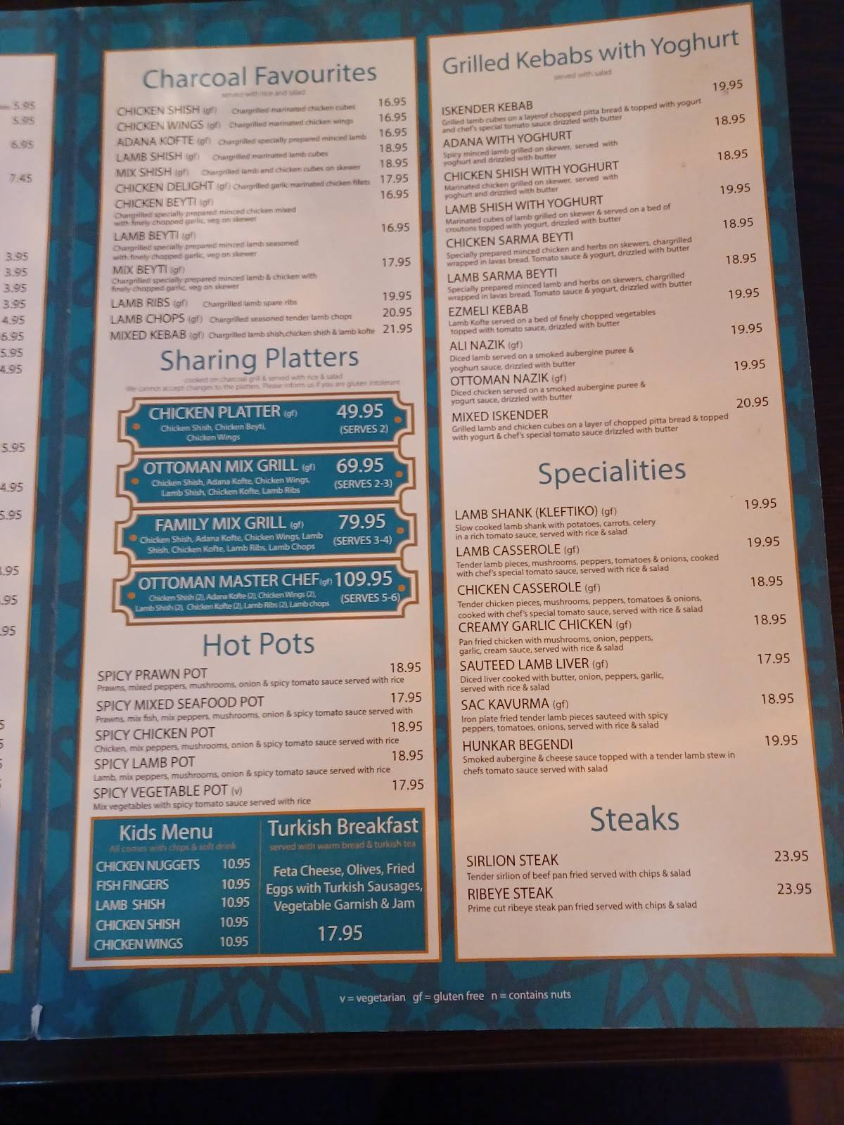 Menu at Ottoman Kitchen Turkish Restaurant, Southampton