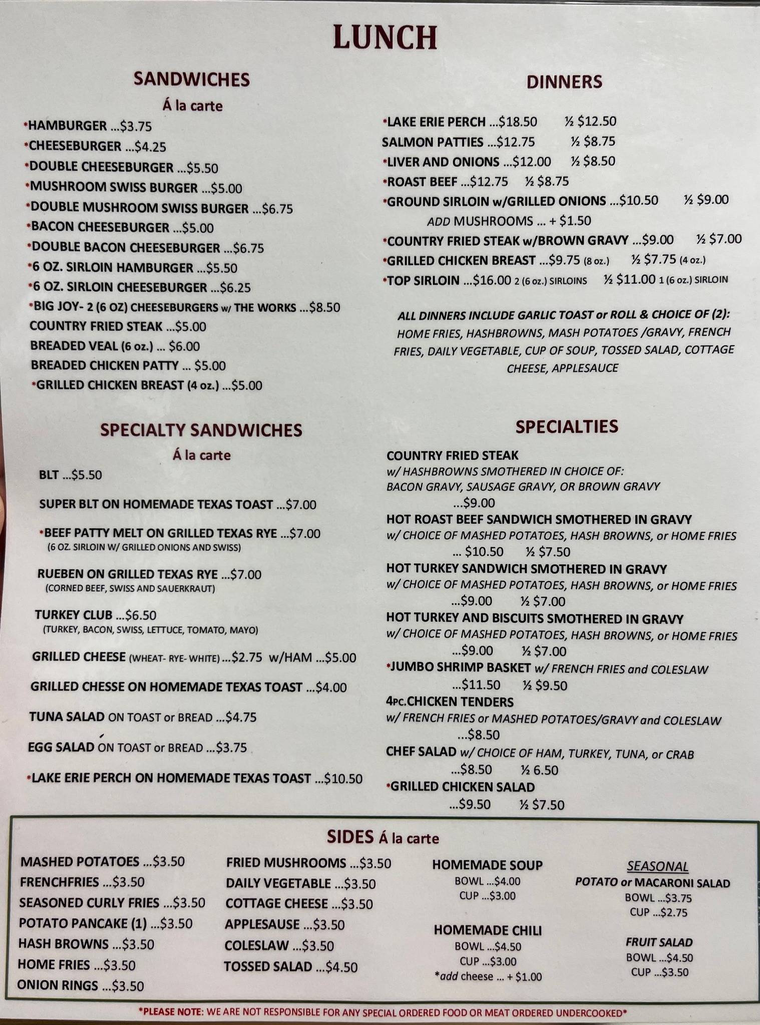 Menu at Sterk's Restaurant, Wakeman