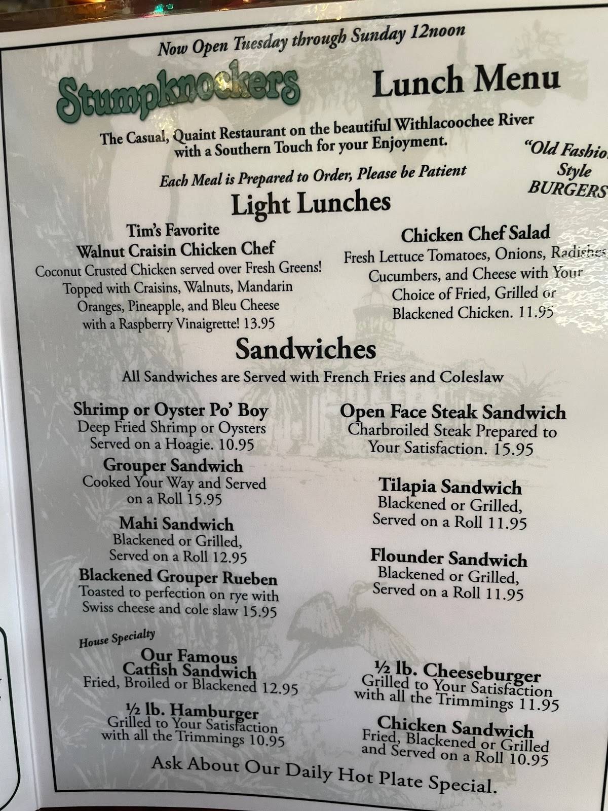 Menu at Stumpknockers Restaurants, Inverness