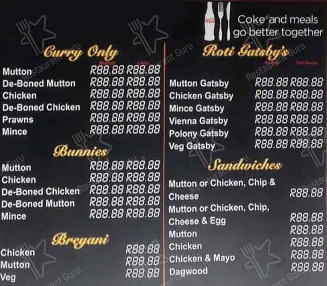 Menu at Sunrise Chip 'N Ranch fast food, Cape Town
