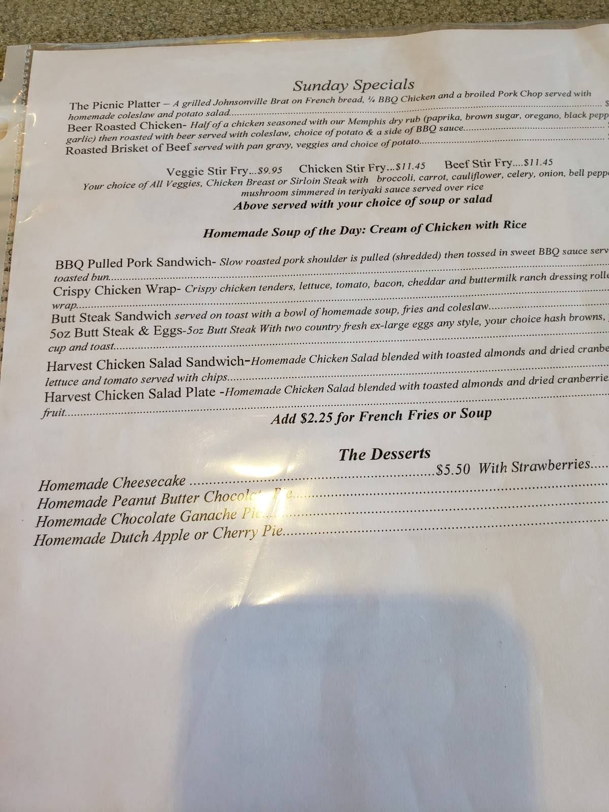 Menu at Sycamore Parkway Restaurant, Sycamore