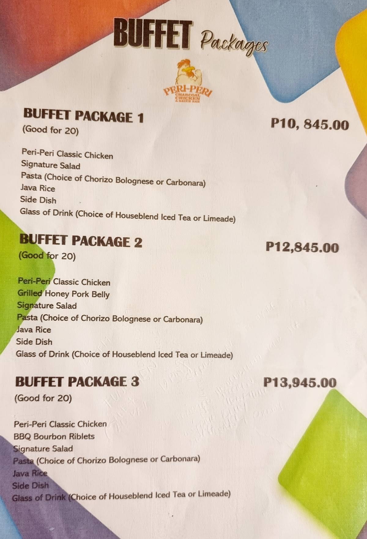 Carta de Peri-Peri Charcoal Chicken and Sauce Bar @ Vista Mall, Taguig