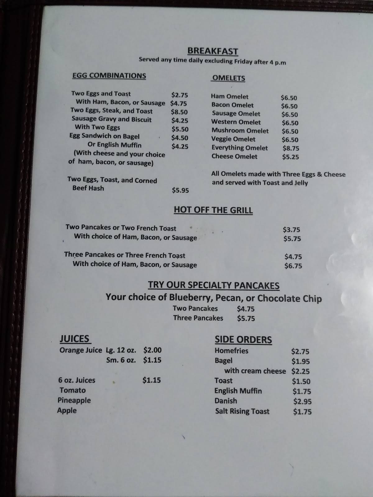 Menu at Texas Cafe, Hornell