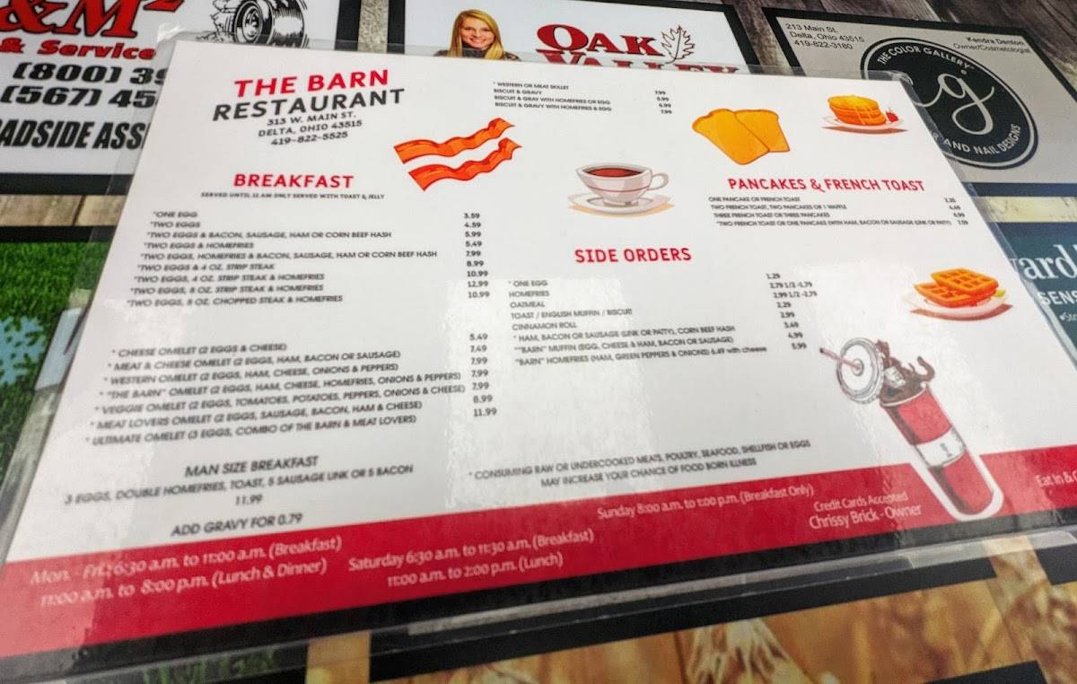 Menu at The Barn Restaurant, Delta
