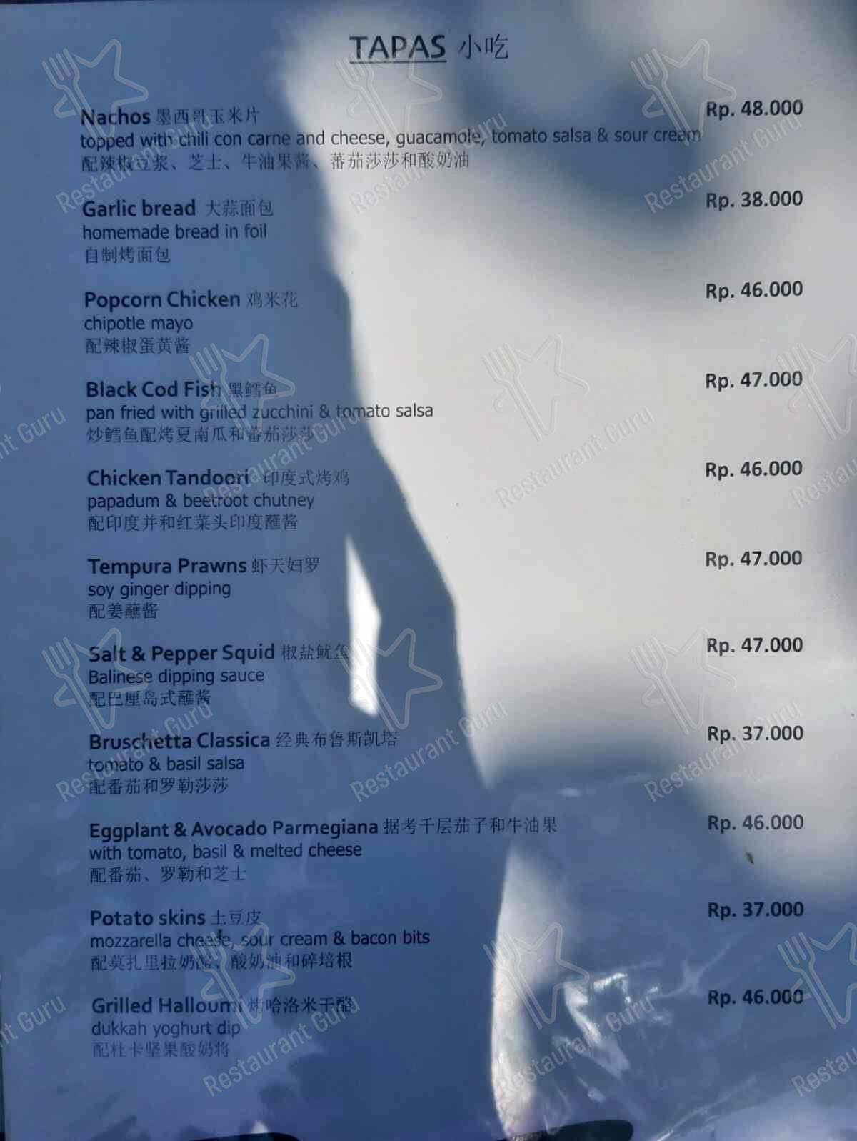 Boardwalk Restaurant Bali menu