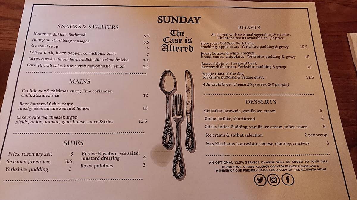 Menu at The Case Is Altered pub & bar, Pinner, High Rd Eastcote