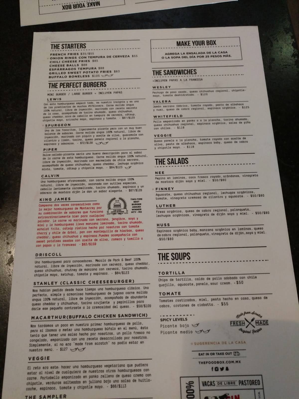 Carta del restaurante The Food Box Tanarah, San Pedro Garza García, Av