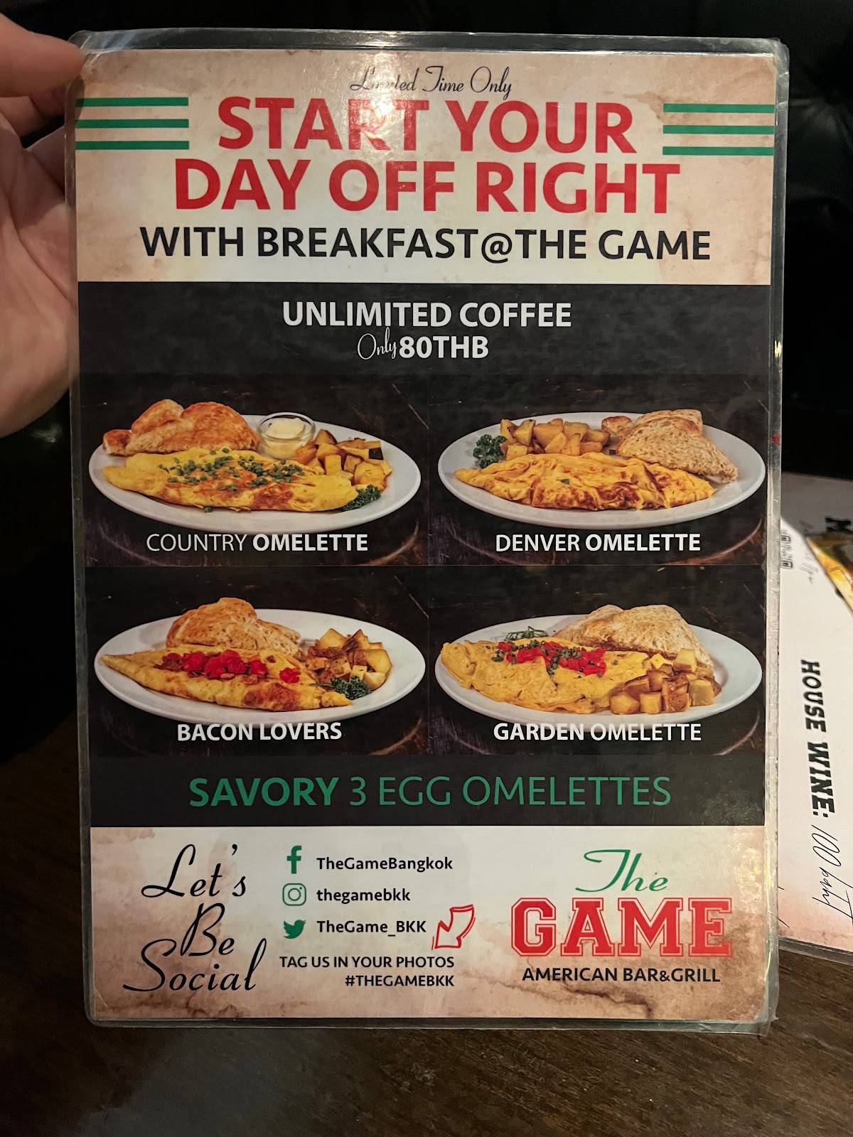 Menu at The Game American Sports Bar & Restaurant, Bangkok