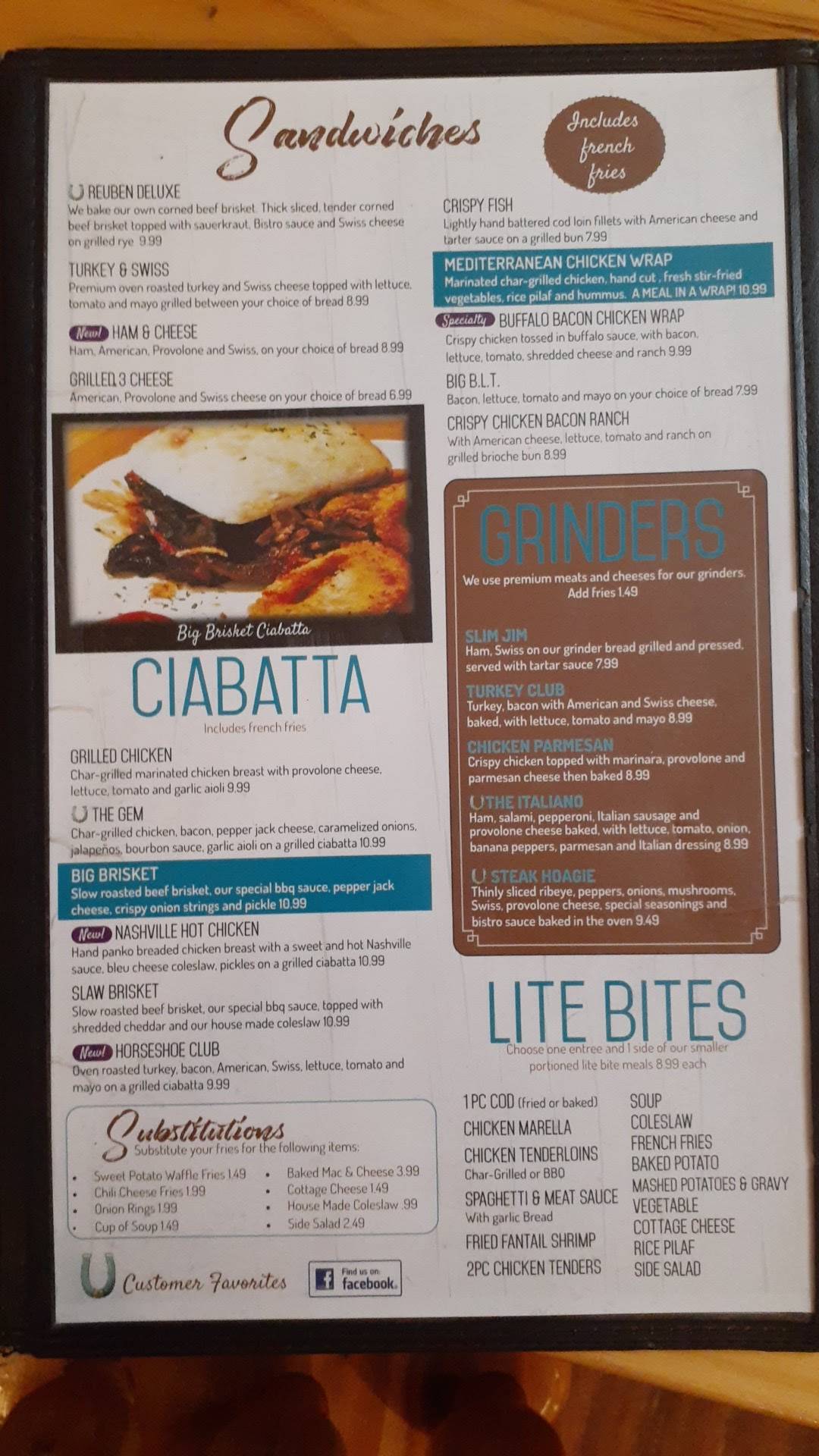 Menu at The Horseshoe Grill restaurant, Brown City