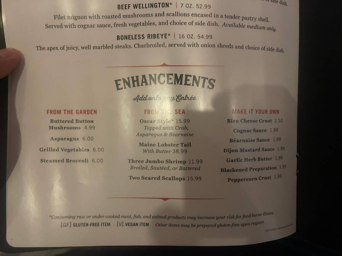 Menu at The Packing House steakhouse, Milwaukee