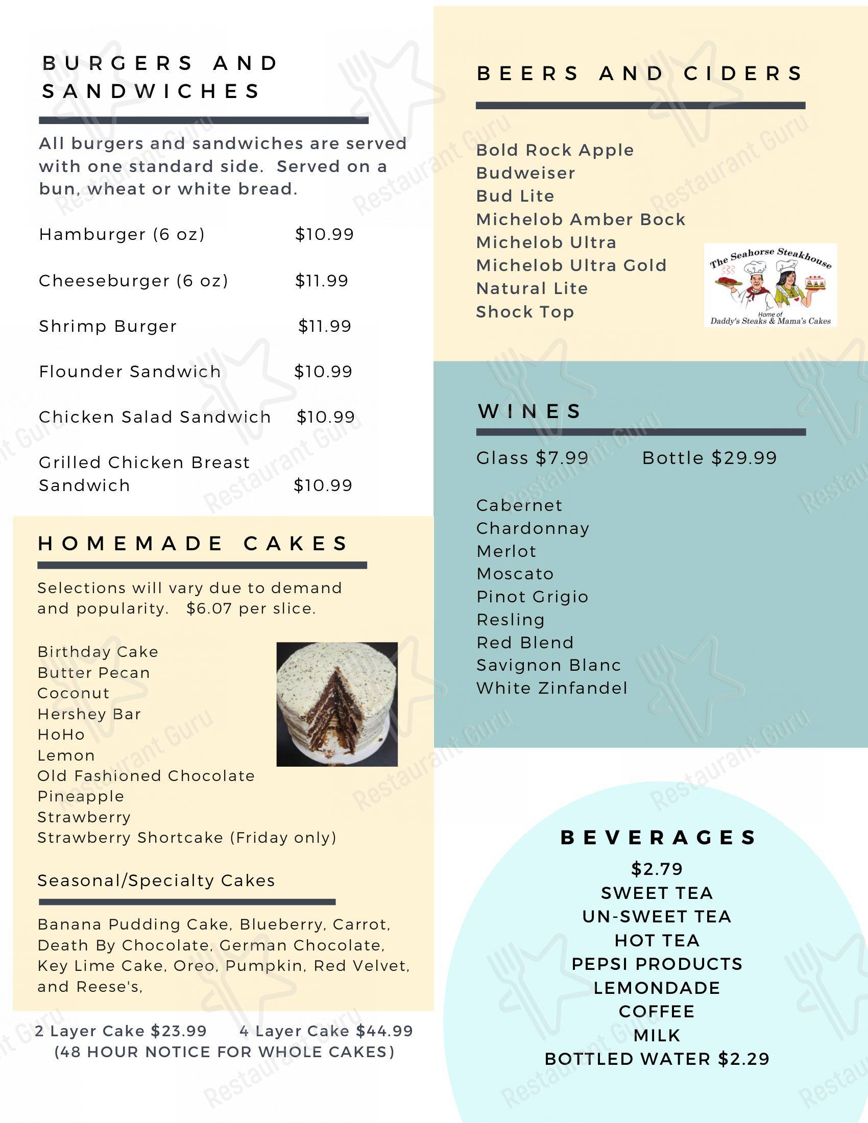 Menu at The Seahorse Restaurant, Greenville