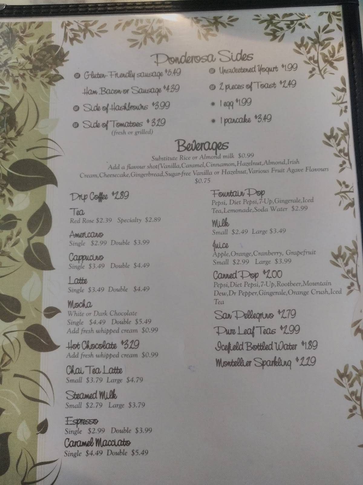 Menu at Trees Restaurant & Bakery, Parksville
