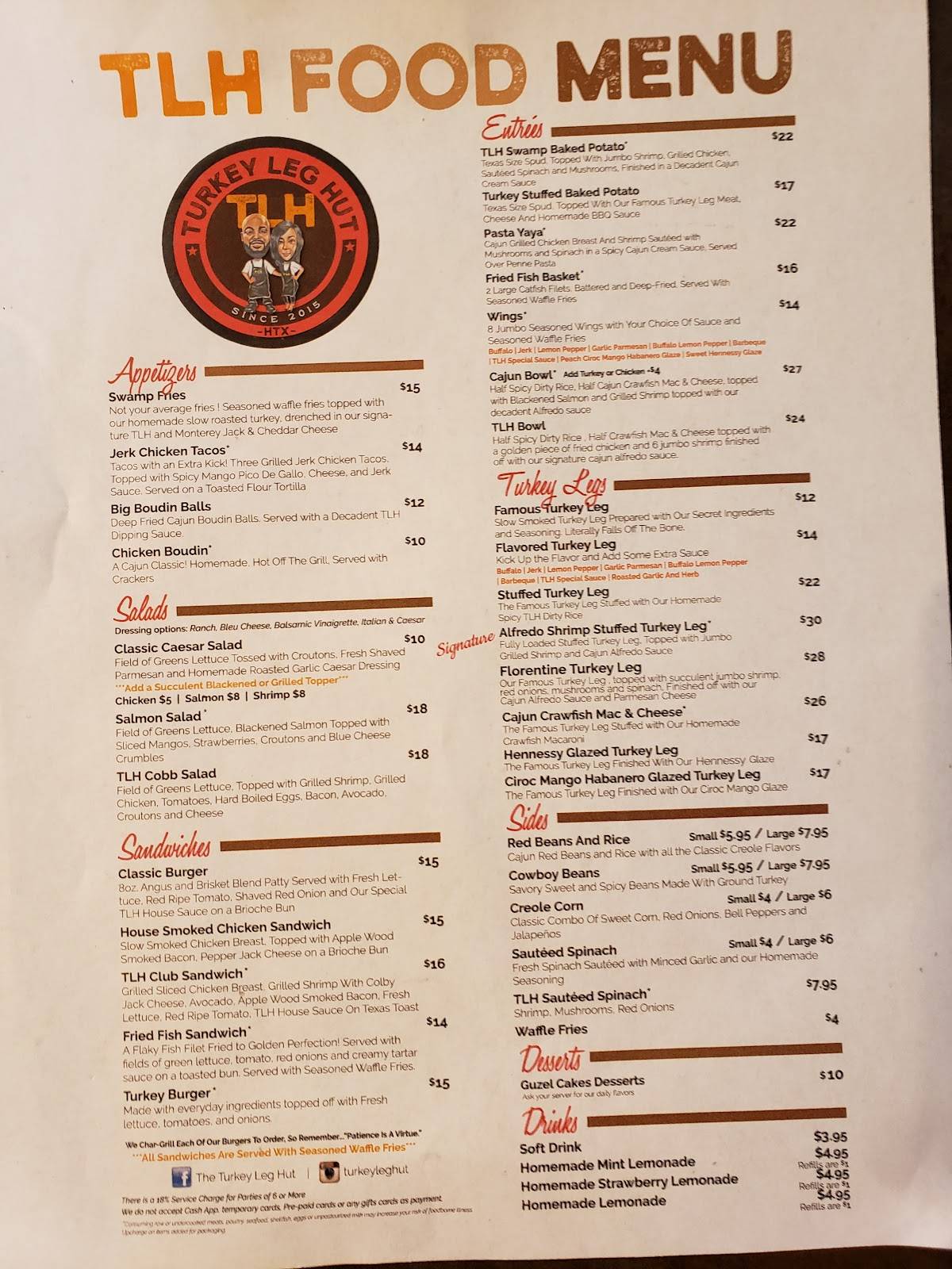 Menu at Turkey Leg Hut restaurant, Houston, Almeda Rd suite A/B