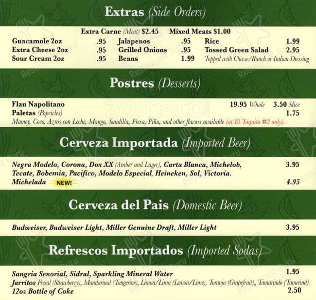 El Taquito Restaurant #2 menu