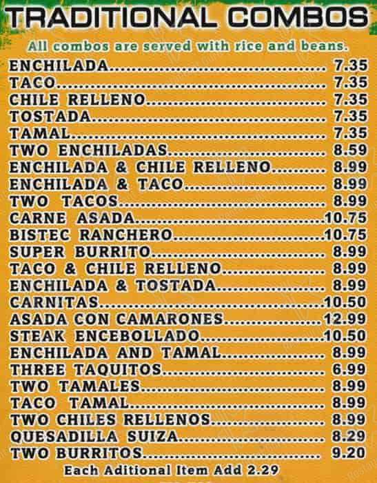 Taqueria Santa Rosa menu