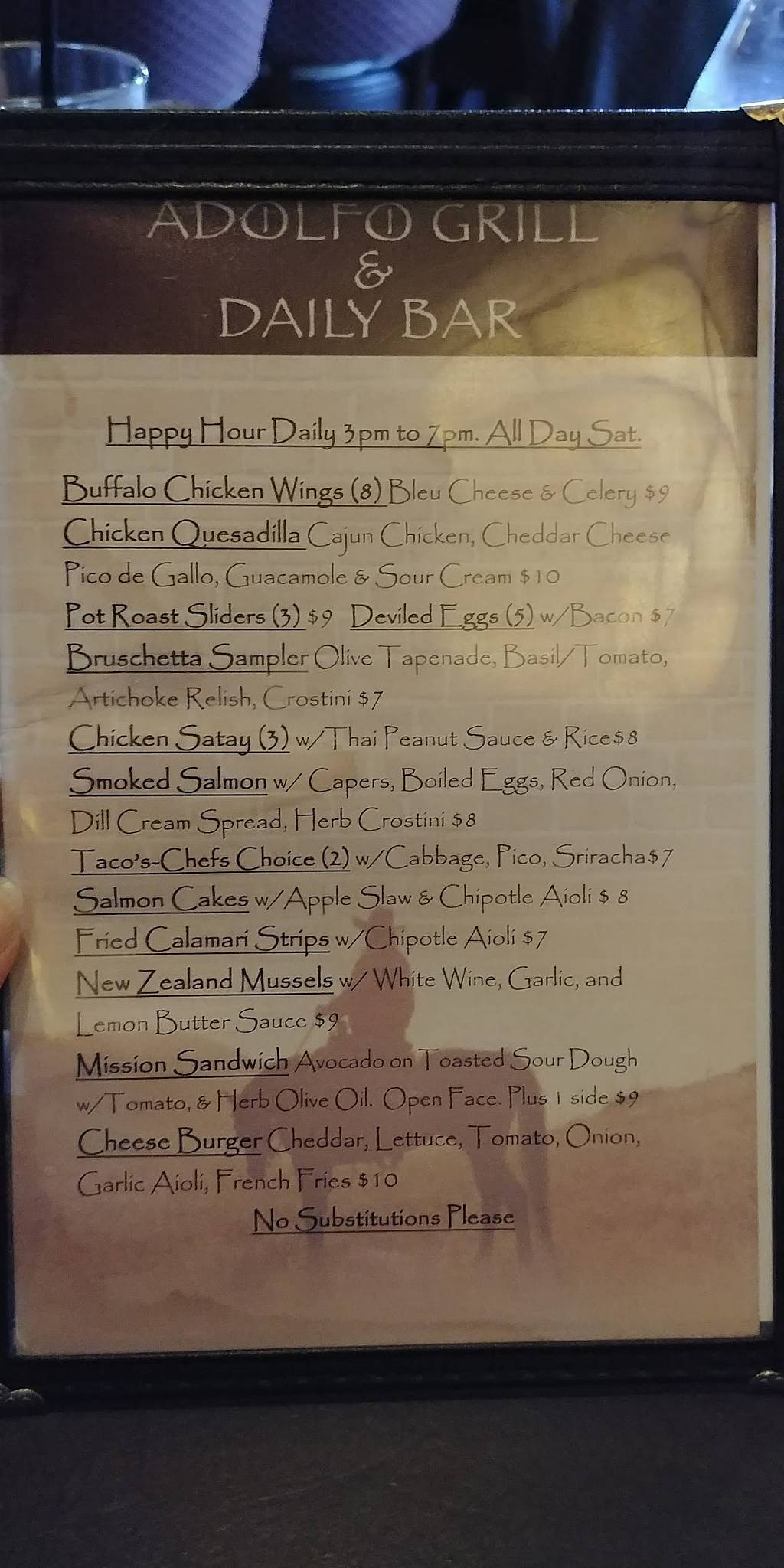 Menu at Adolfo Grill & Daily Bar, Camarillo