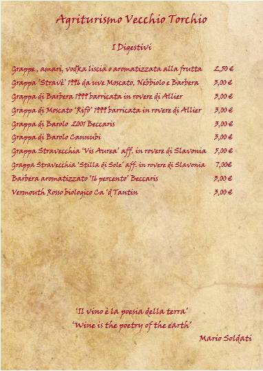 Menu At Agriturismo Vecchio Torchio Restaurant Canelli