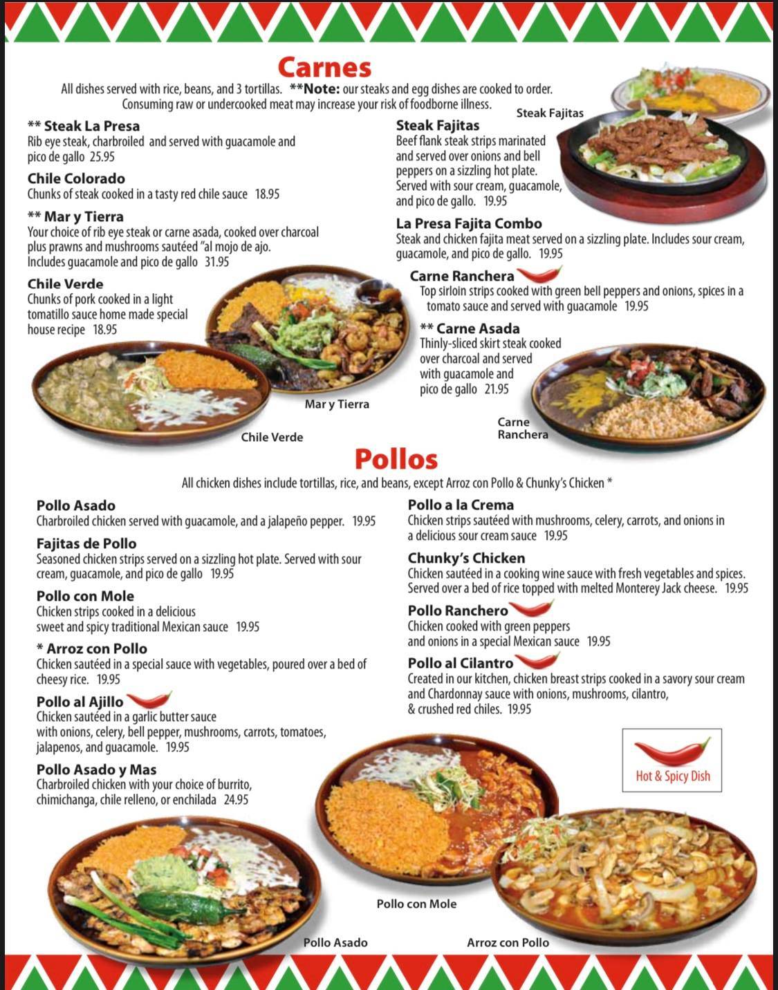 Menu at La Presa Mexican Restaurant Airway Heights, Airway Heights