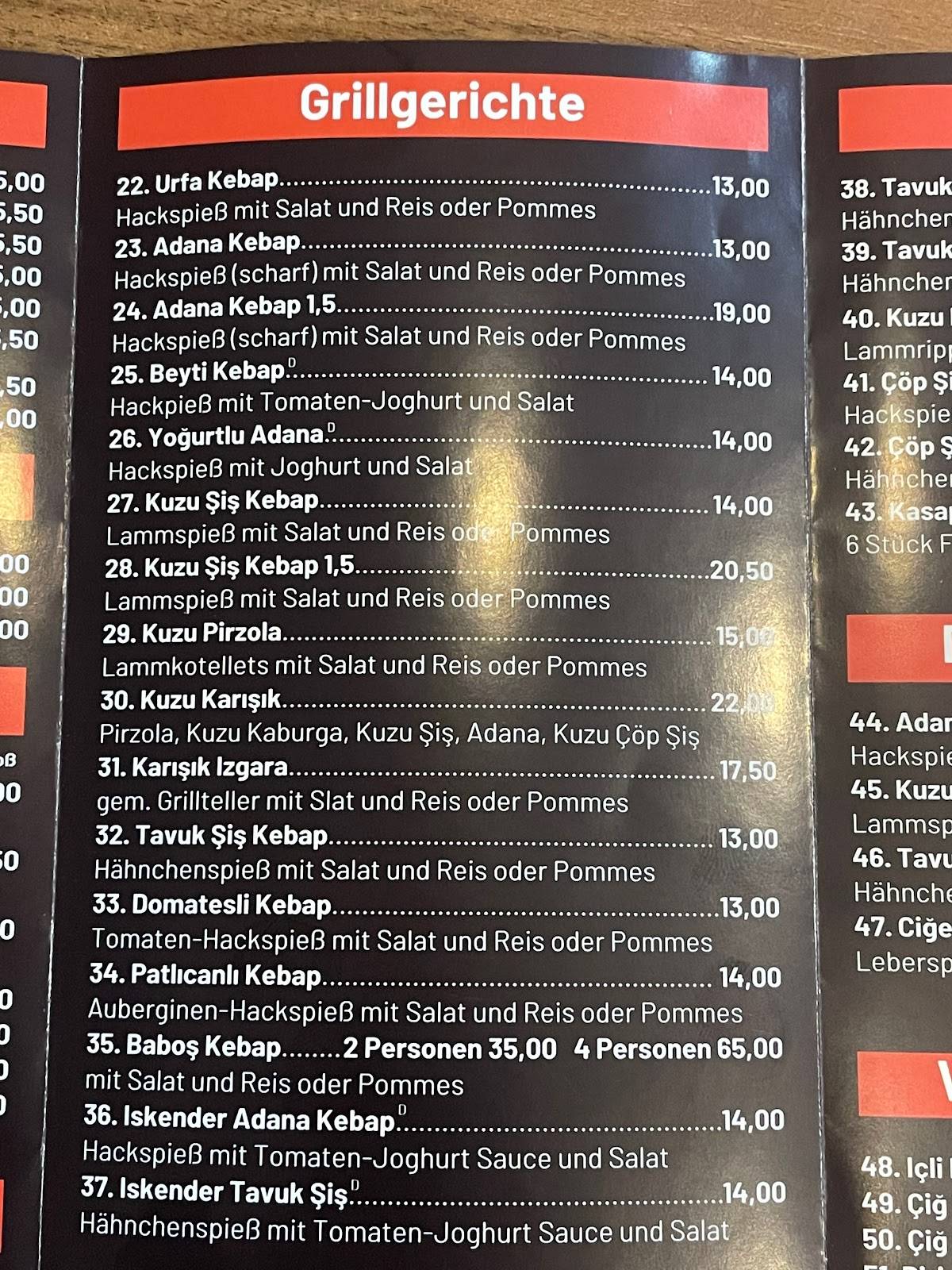 Speisekarte von Ali Usta Ocakbaşı Restaurant Duisburg, Duisburg