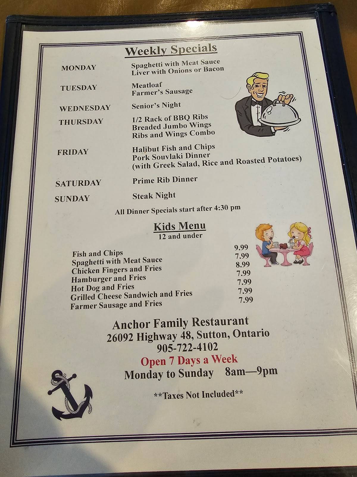 Menu at Anchor Family Restaurant,